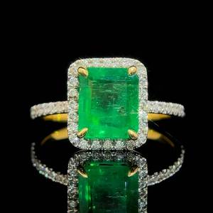 2.28 Carat Natural Columbian Emerald Solitaire & Diamond Halo Pave Basket Ring in 18k Yellow Gold $5,250 Retail VIDEO