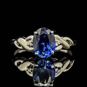 Oval Blue Sapphire Solitaire & Diamond Accent Three-Stone Twisted Braided Vine Ring in White Gold $1,475 Retail
