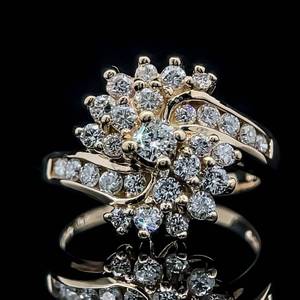 1 Carat Diamond Cluster Flower Curved Channel Ring in 14k Yellow Gold $2,899 Retail