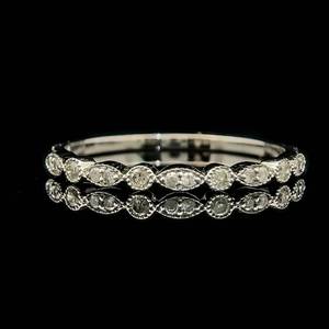 Diamond Round & Marquise Patterned Slim Stacking Ring in White Gold