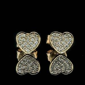 Diamond Heart-Shaped Pave Stud Earrings in 14k Yellow Gold $1,850 Retail VIDEO