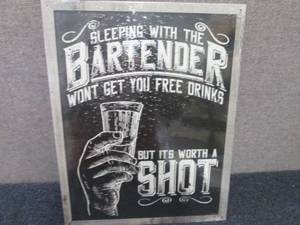 lot 50 image: Metal Bartender Sign 16x12.5 inches...