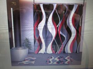 lot 350 image: Tayney Red Shower Curtain Set with ...
