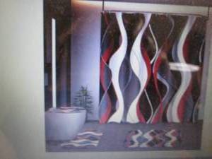 lot 369 image: Tayney Red Shower Curtain Set with ...
