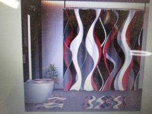 lot 370 image: Tayney Red Shower Curtain Set with ...