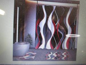 lot 371 image: Tayney Red Shower Curtain Set with ...