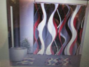 lot 375 image: Tayney Red Shower Curtain Set with ...