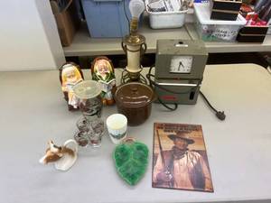 Mixed Lot - Metal John Wayne Sign, Time Clock, Home Decor