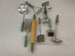 Vintage Green Handle Kitchen Utensils