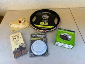 New Items - Clock Radio, Smoke Alarm, Steering Wheel Cover & Golf Pens