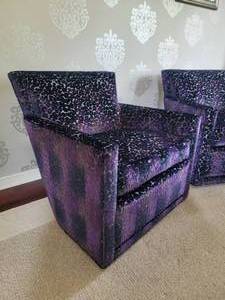 lot 1A image: Breathtaking Luxury Armchair Pair by Austin Design - Cosmic Purple Leopard - A