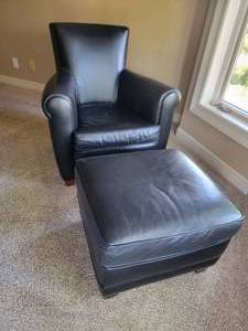lot 9A image: Room & Board Espresso Leather Armchair  Ottoman