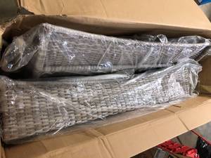 Hampton Bay Beacon Park Gray Wicker Outdoor Patio Loveseat with CushionGuard Almond Tan Cushions customer return review pictures