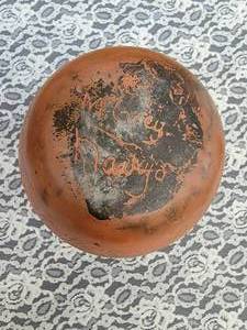 lot 13 image: Navajo Etched Turtle Pottery Vessel by M. Grey