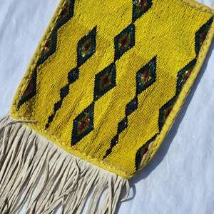 lot 1 image: Native American Indian Bandolier Yellow Beaded Hide Bag
