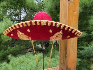 lot 105 image: Fancy Red Velvet with Gold Trim Mexican Mariachi Band Sombrero Hat