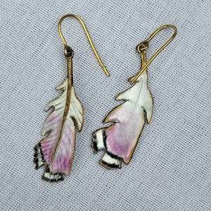 lot 69 image: Gold Wash Sterling Silver Enameled Feather Earrings