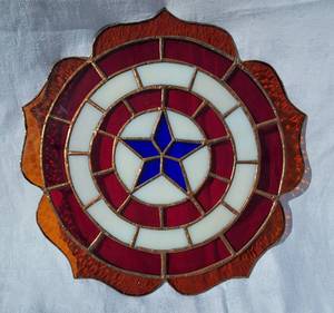 lot 97 image: Stained Glass Texas Star Window Medallion