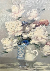 lot 10 image: Gorgeous Pastel Still Life Original Oil on Canvas Painting by Les Bullene