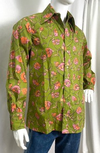 lot 74 image: Green Floral Vintage One of a Kind Handmade Button Up Dress Shirt