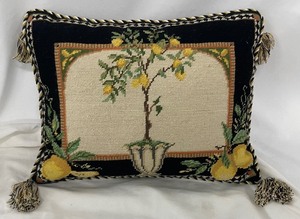 lot 116 image: Two Vintage Lemon Motif Needlepoint Pillows