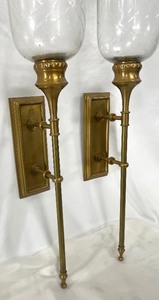 lot 61 image: Tall Brass Wall Mount Sconce Candle Holders