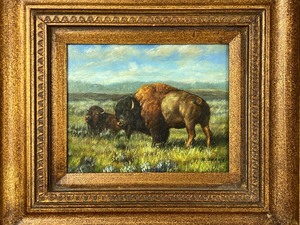 lot 53 image: Original Oil on Canvas Buffalo Painting