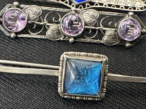 lot 43 image: Three Antique Sterling Bar Brooches  Pins