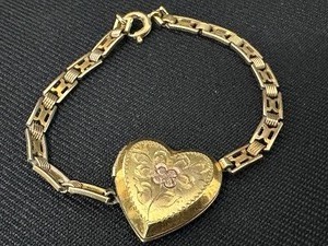 lot 44 image: Antique Gold Filled and Sterling Heart Locket Bracelet