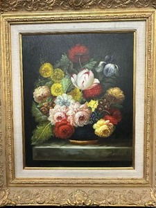lot 6 image: Beautiful Framed Original Oil on Canvas Floral Painting