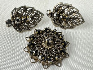 lot 149 image: Vintage Sterling Marcasite Earrings and Brooch