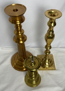 lot 185 image: Three Vintage Brass Candle Holders
