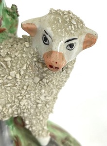 lot 177 image: Antique Victorian Style Staffordshire Ware Ram Ewe Sheep Confetti Spill Vase