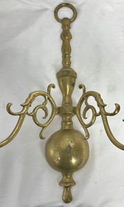 lot 196 image: Vintage Brass Wall Mount Double Candle Holder and Wick Snip