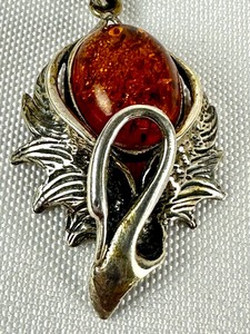 lot 24B image: Sterling and Amber Swan Figurine Pendant