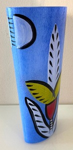 lot 219 image: Kosta Boda Hand Painted Moonflower Blue Tall Vase  Ulrica Hydman Vallien for Kosta Boda