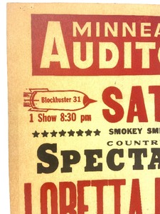 lot 234 image: Vintage Minneapolis Auditorium Loretta Lynn Poster