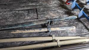 lot 205 image: Lot of 2 sets of wooden boat oars