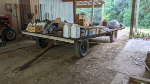 lot 208 image: Hay Wagon, 16 x 8 feet, good deck and tires all hold air