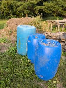 lot 156 image: Lot of 3 blue plastic barrels