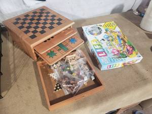 lot 180 image: Board Game Life, Wood Box Game with Multiple Games