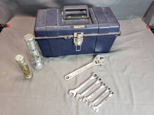 lot 30 image: Wrenches, Vintage Flashlights and Tool Box