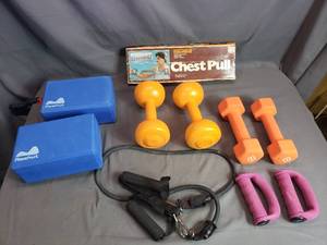 lot 97 image: Weights, Chest Pull, Reehut Yoga Blocks, Exercise Ball