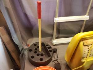 lot 194 image: Minnow Bucket, Rod Covers, Pontoon Ladder, Ice Fishing Bucket Organizer