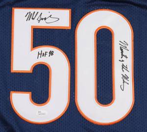 lot 29 image: Mike Singletary Signed Chicago Bears Pro Style Jersey Inscribed HOF 98 & Monster Of The Midway JSA Authenticated