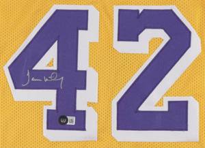 lot 53 image: James Worthy Signed Los Angeles Lakers Pro Style Basketball Jersey Beckett Authenticated