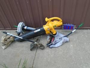 lot 112 image: Yard Machine Ryobi blower vac system. Used condition. Tested & works. As shown.