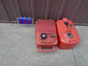 lot 134 image: Qty of 2 outboard motor tanks. As shown.