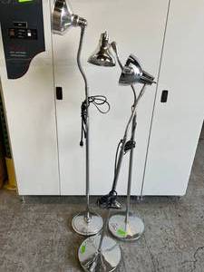 lot 31 image: Lot of 3 Retro Industrial&nbspChic Chrome Telescoping Gooseneck Exam Lights Floor Lamps - Great Working Condition
