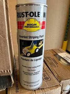 lot 54 image: MSRP $375  50 Cans NEW Rust-Oleum High Performance Inverted Striping Paint